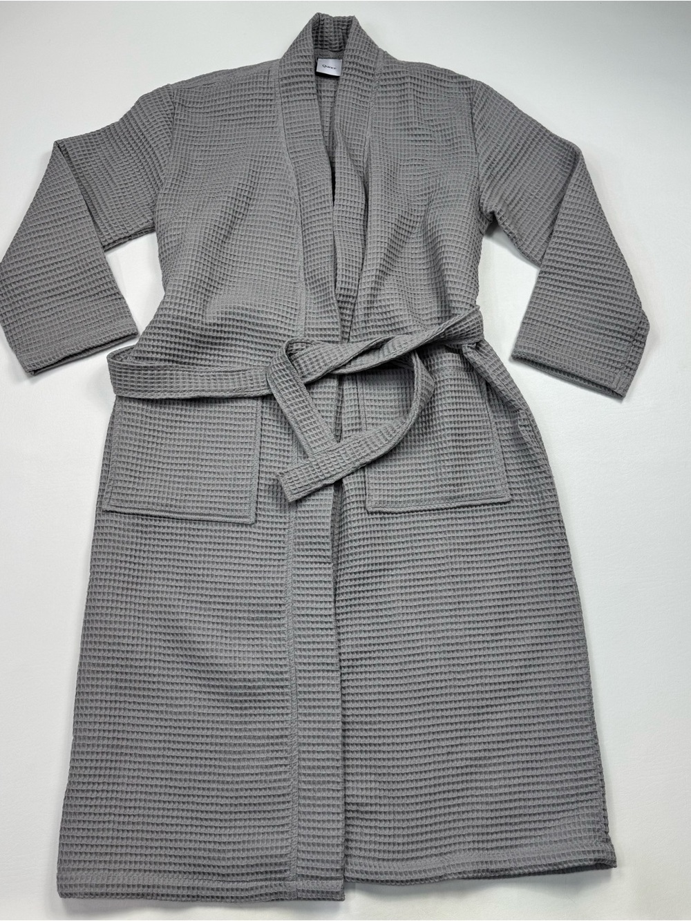 Quince Waffle-Knit Gray Robe with Tie Belt Size Small